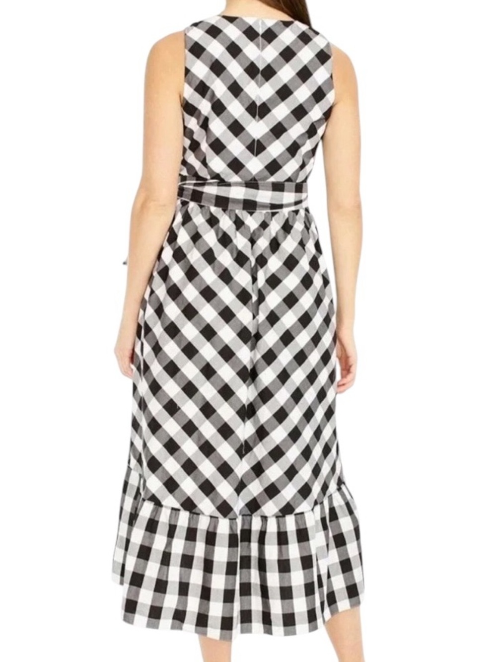 J. Crew Sleeveless Faux Wrap Dress in Gingham Cotton Poplin Size 8 Black White - Picture 5 of 11